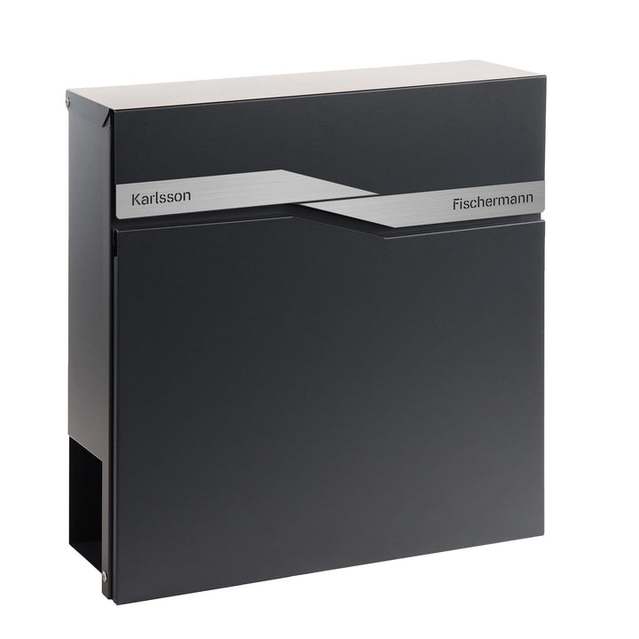 Forgard Briefkasten Anthrazit mit Zeitungsfach (RAL 7016), personalisiert, Postkasten Modern aus Zin