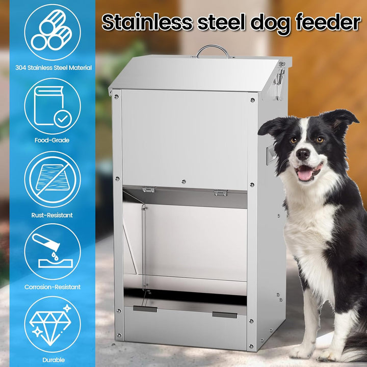 Automatische Hundefütterung 25lbs Grosse Kapazität Edelstahl im Freien und Innenbereich Schwerkraft