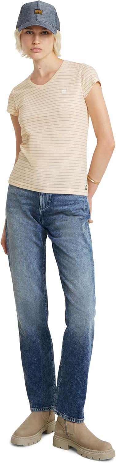 G-STAR RAW Damen Eyben Slim V-Neck Top 2.0 T-Shirt XS Mehrfarben (Antique White/Rugby Tan Stripe D24
