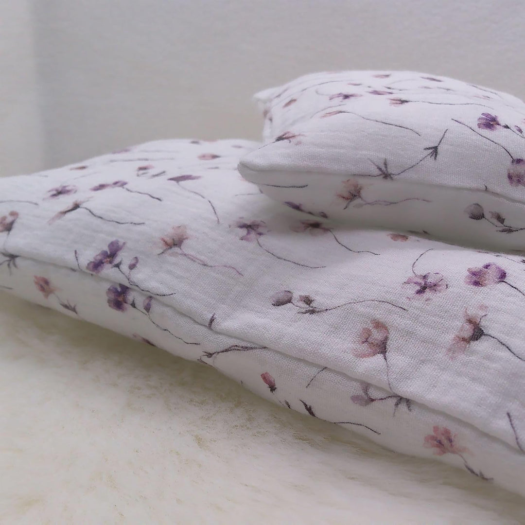 Puppenbettwäsche, Musselin 2 Grössen, für Puppenbett, Puppenlauflernwagen, Decke 33 b x 40h cm, Vers