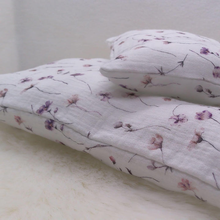 Puppenbettwäsche, Musselin 2 Grössen, für Puppenbett, Puppenlauflernwagen, Decke 33 b x 40h cm, Vers