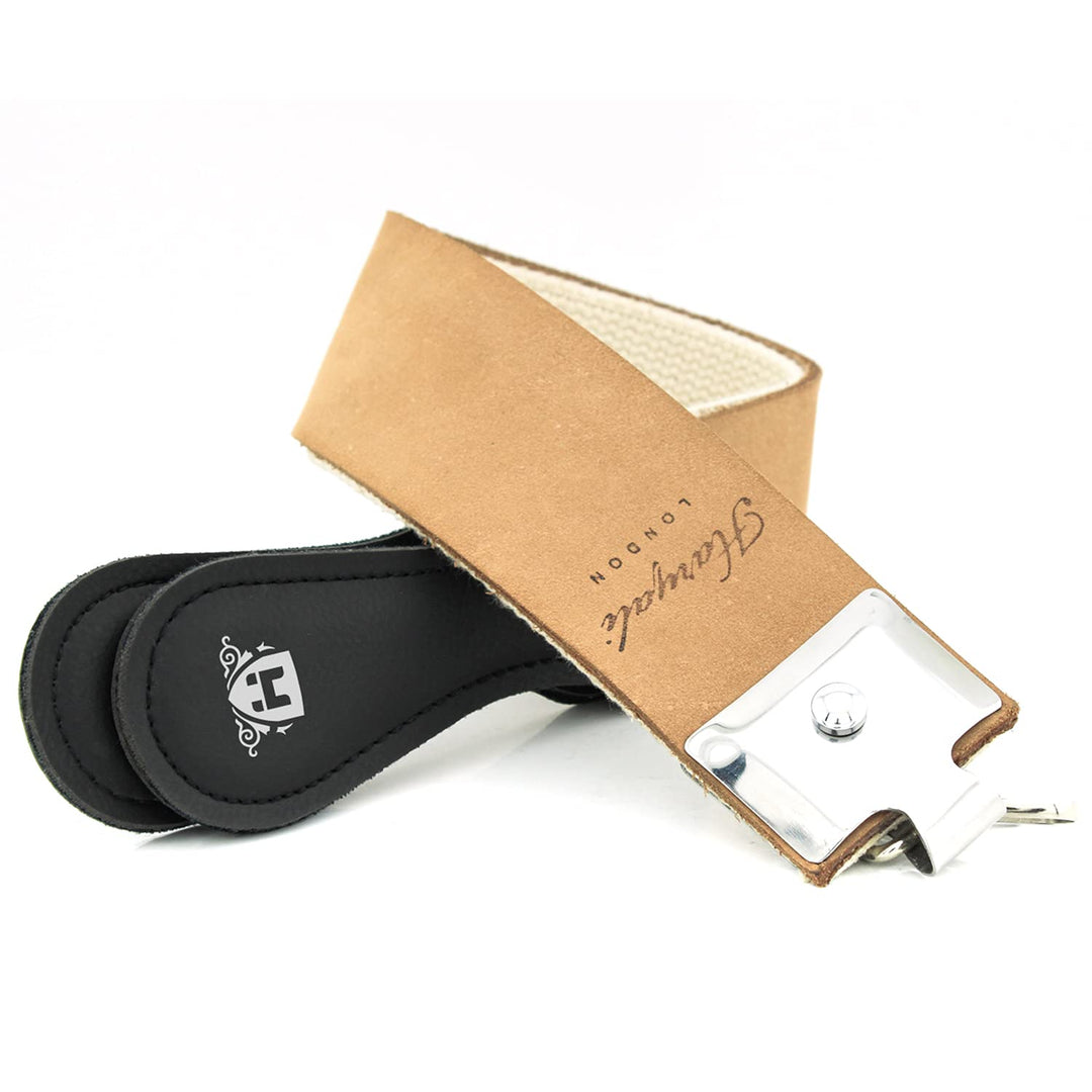 Haryali London Leather strap with handle for sharpening razor blades 38cm long & 7.5cm wide