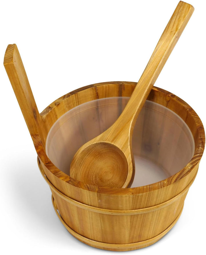 LaJa26 Sauna Kübel & Kelle - Sauna Aufguss Set - Saunakübel 3 l - Aufgusskelle 120 ml - Fichte - Kun