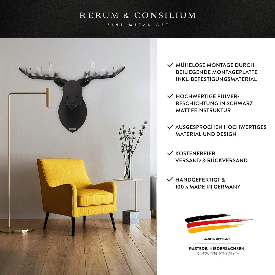 Rerum &amp; Consilium Elch Wanddeko in Schwarz I Made in Germany I 98 x 65 x 56 cm I 29 kg Eigengewicht