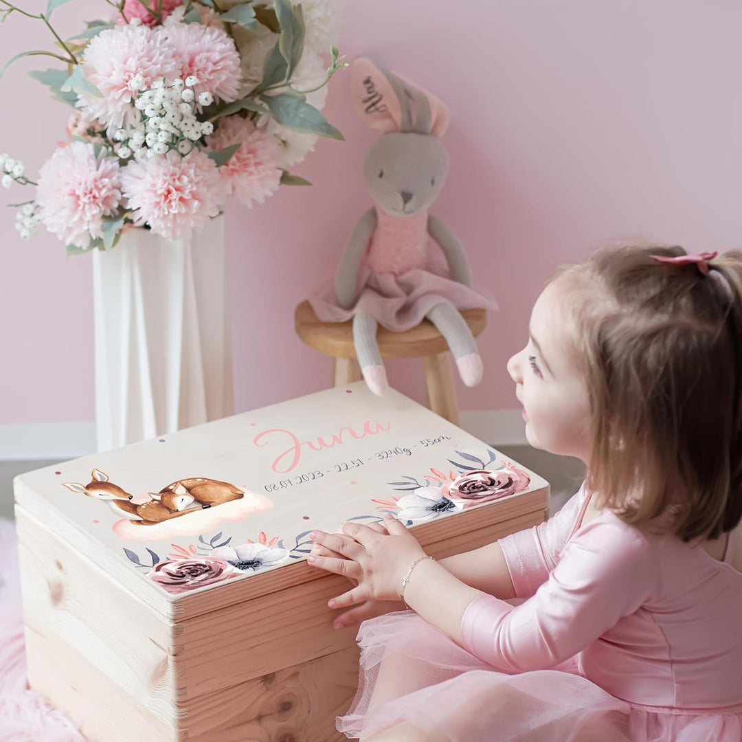 KIDSMOOD - Erinnerungsbox Baby, personalisierte Holzkiste mit Deckel, Ideal zur Aufbewahrung von Eri