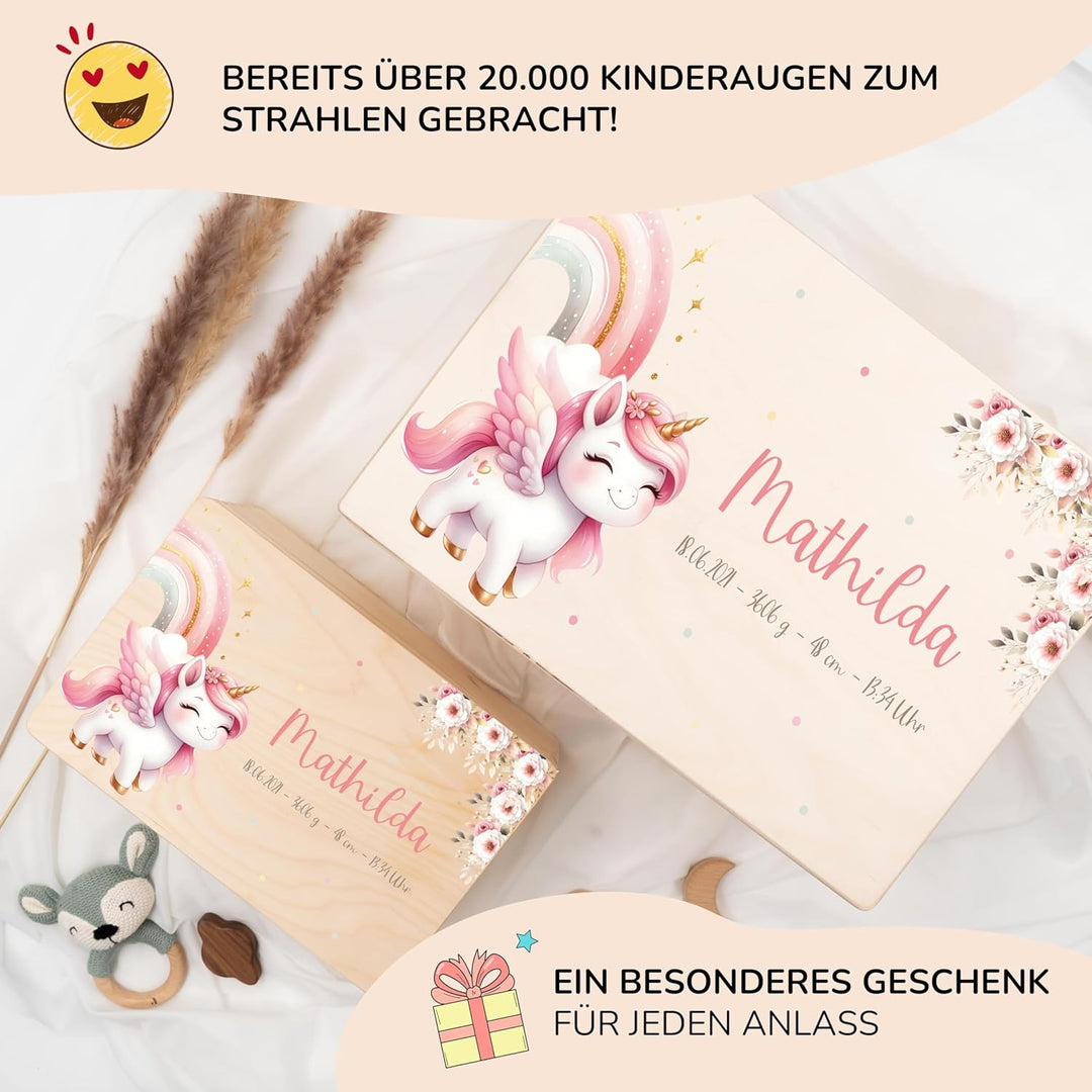 KIDSMOOD - Erinnerungsbox Baby, personalisierte Holzkiste mit Deckel, Ideal zur Aufbewahrung von Eri