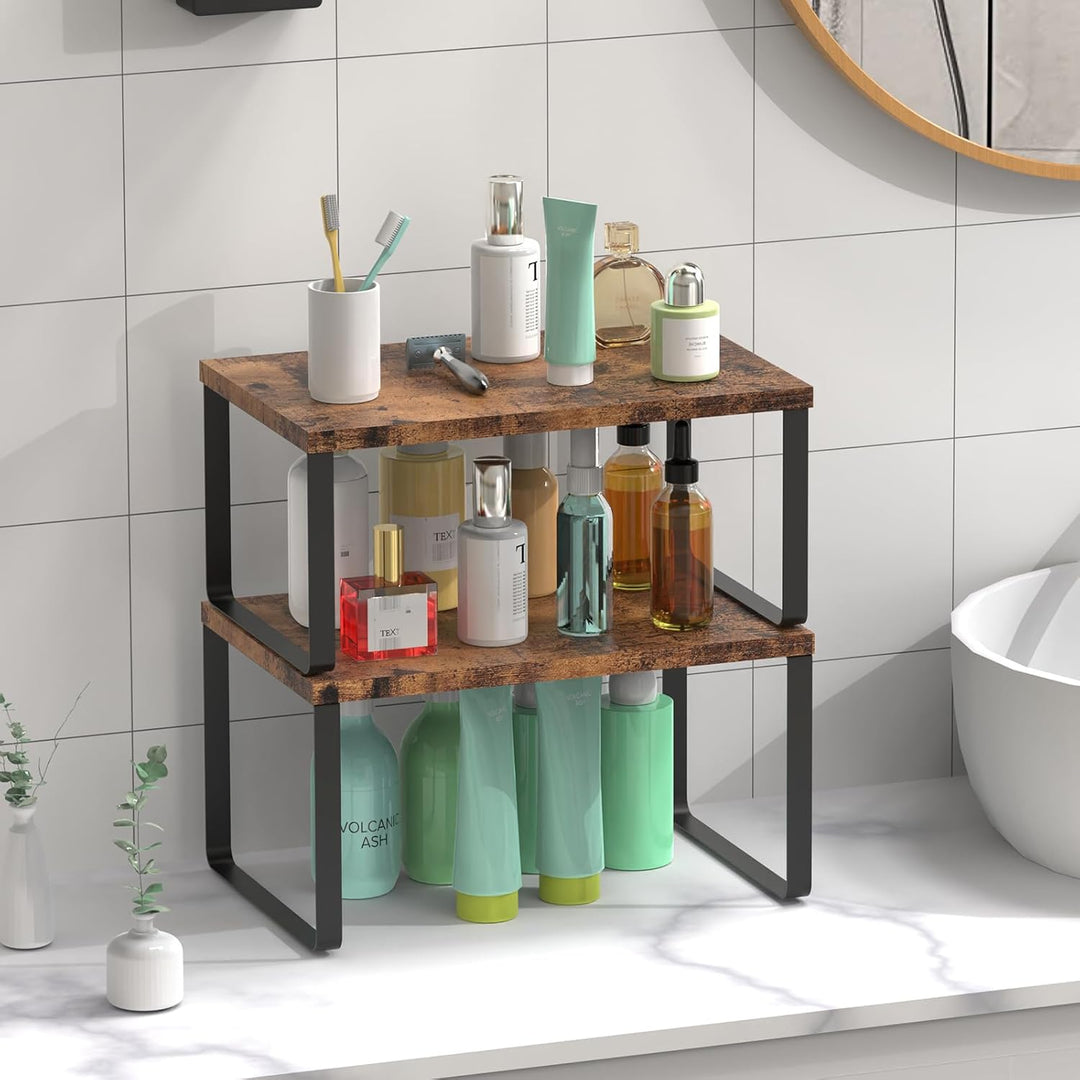 JS NOVA JUNS CADUKE Set mit 4 Thekenregalen Küche stapelbares Schrankregal Holzorganisator Erweiterb