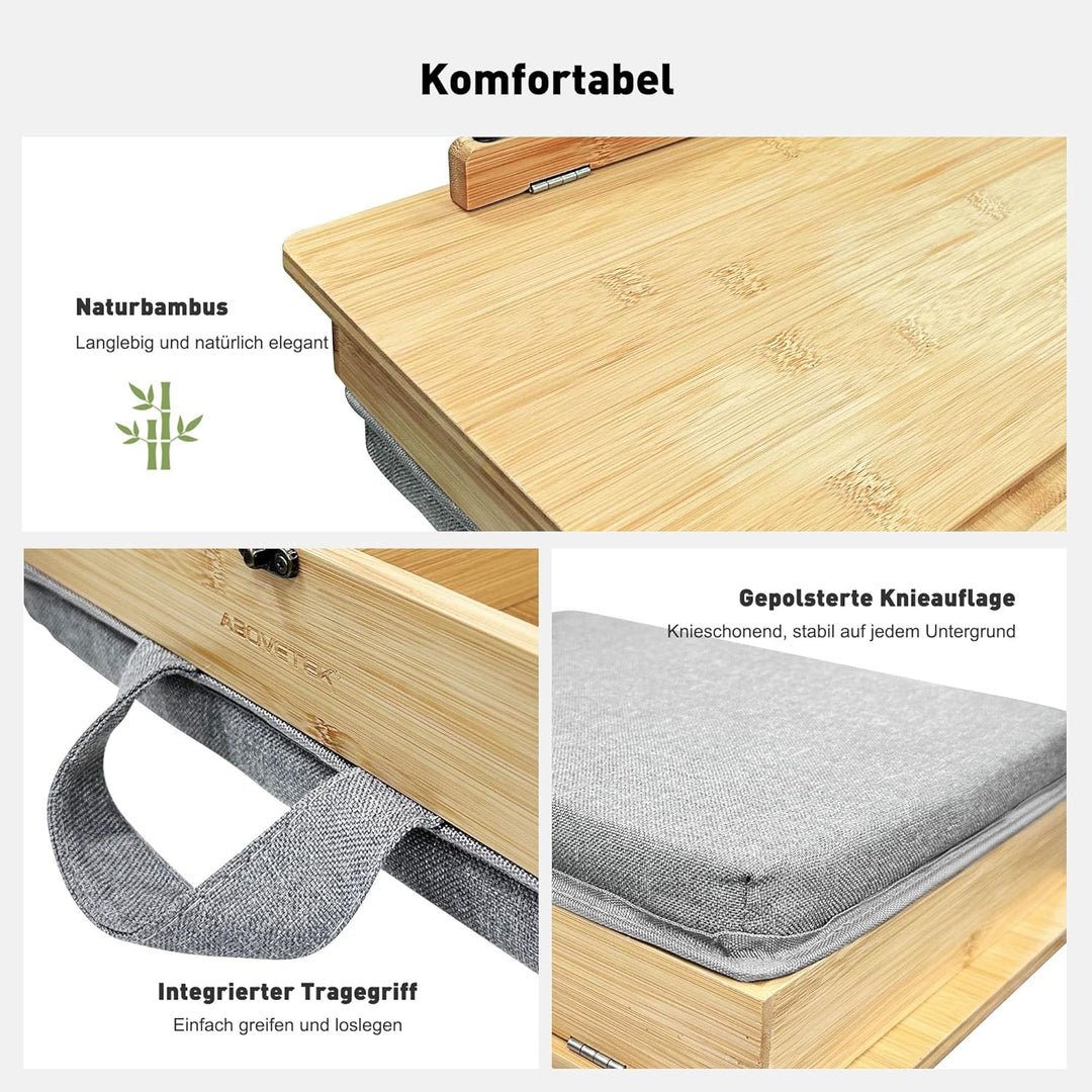 AboveTEK Buchständer zum Lesen mit Aufbewahrung, verstellbarer Bambus-Buchhalter mit weichem Schossk