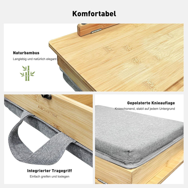AboveTEK Buchständer zum Lesen mit Aufbewahrung, verstellbarer Bambus-Buchhalter mit weichem Schossk