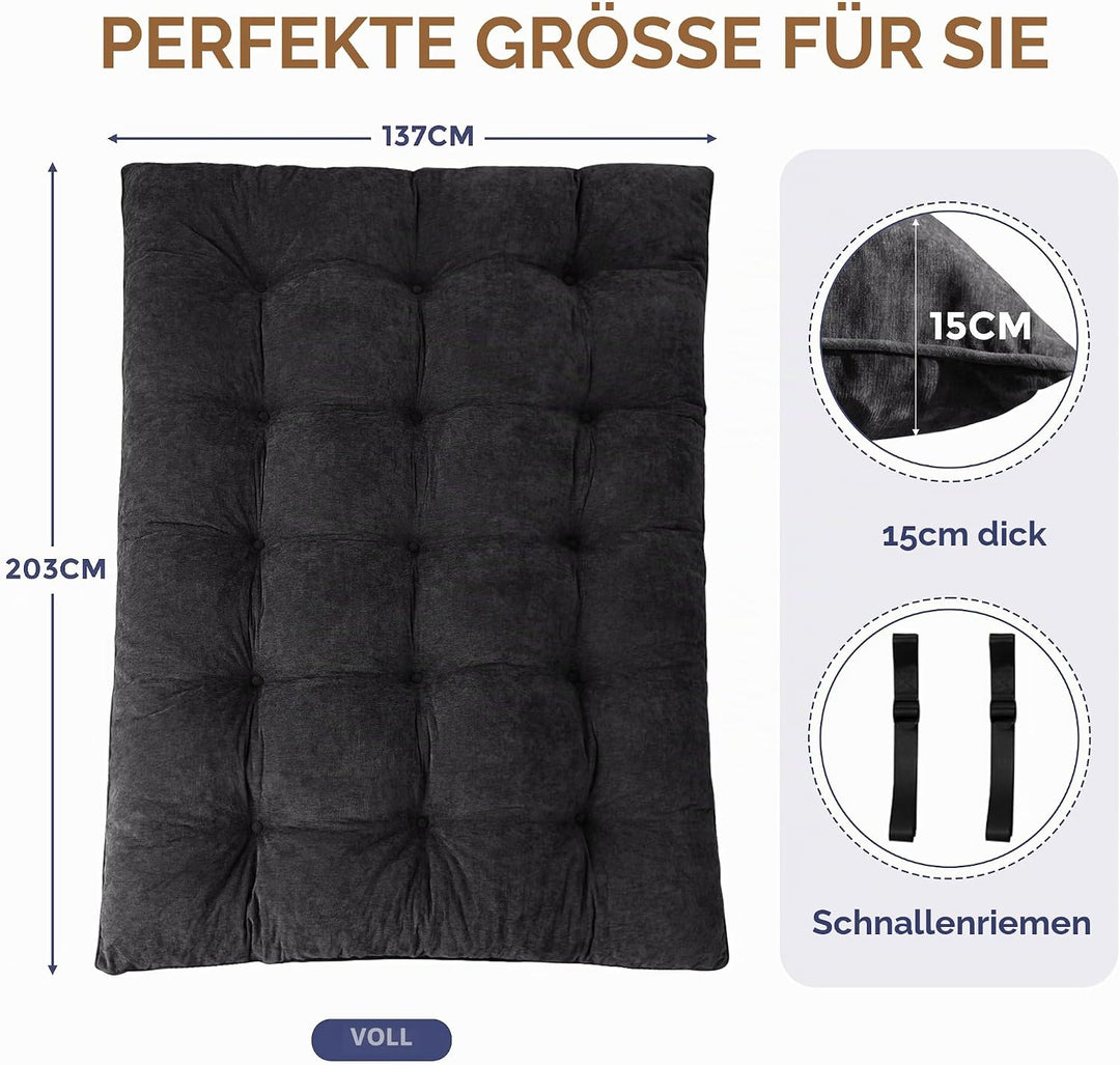 MAXYOYO Futon Matratze, Chenille-Stoff, 15cm Dick Bodenmatratze Verwendbar als Schlafsofa, Geknöpft