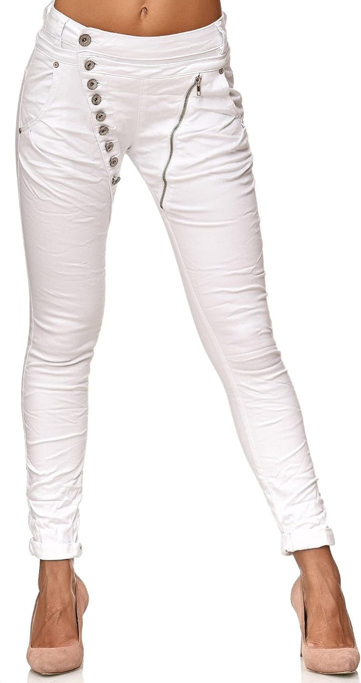 Elara Damen Jeans Boyfriend Knopfleiste Chunkyrayan 46 Slim Weiss London, 46 Slim Weiss London