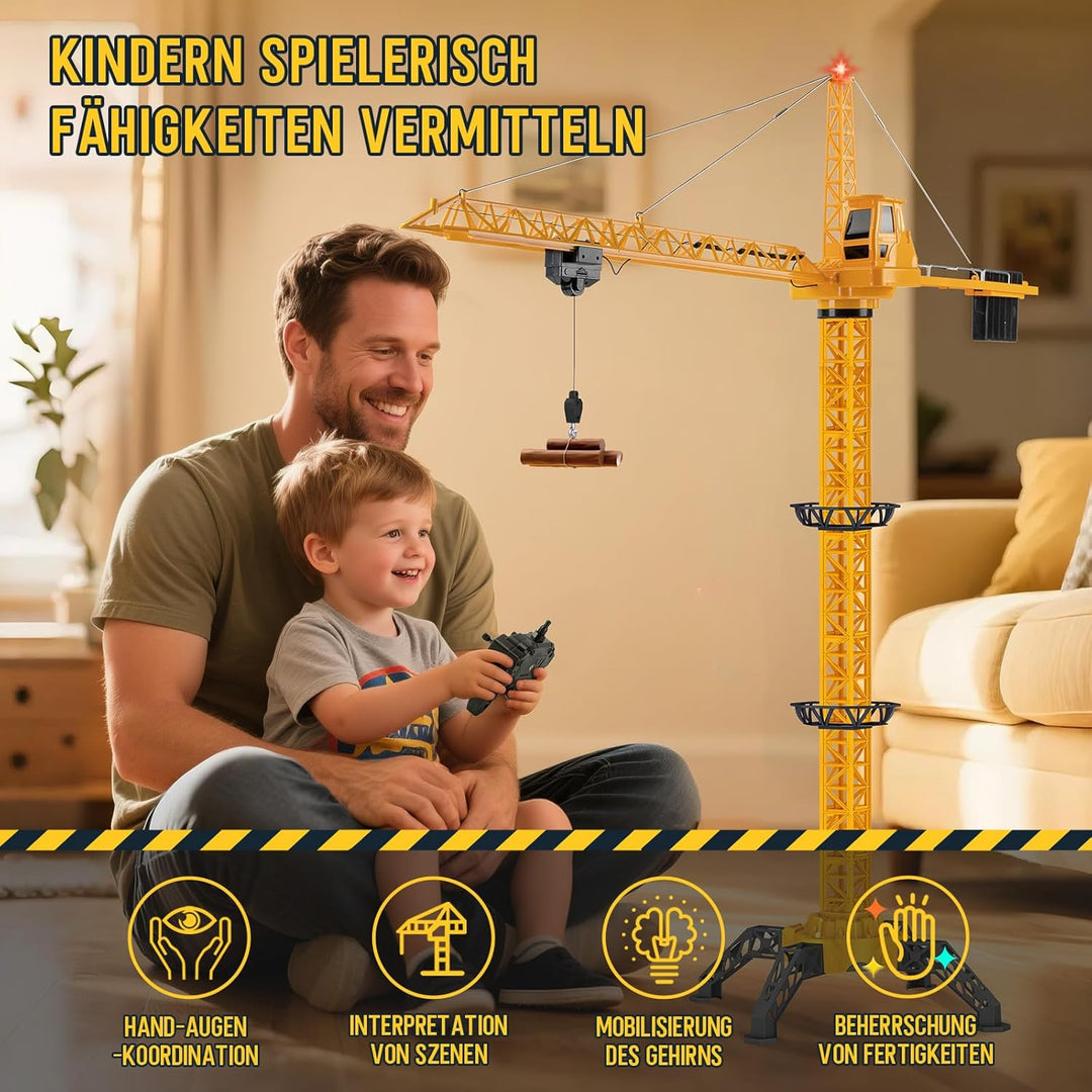 JONRRYIN Ferngesteuerte Turmkran 138 cm Höhe, 2,4 Hz 6 Kanäle RC Kran, 680 Grad Rotation Ferngesteue