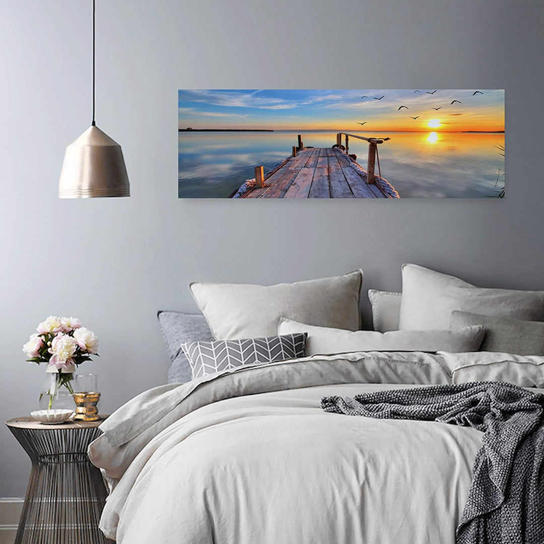 Feeby Bilder Steg Wasser Vögel 100x40 cm Wohnzimmer Schlafzimmer Büro Flur Küche Wandbilder Modern B