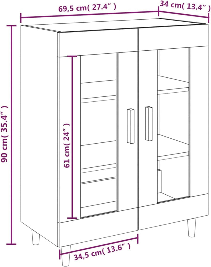 Tidyard Sideboard mit 2 Glastüren Kommode Anrichte Vitrinenschrank Beistellschrank Mehrzweckschrank