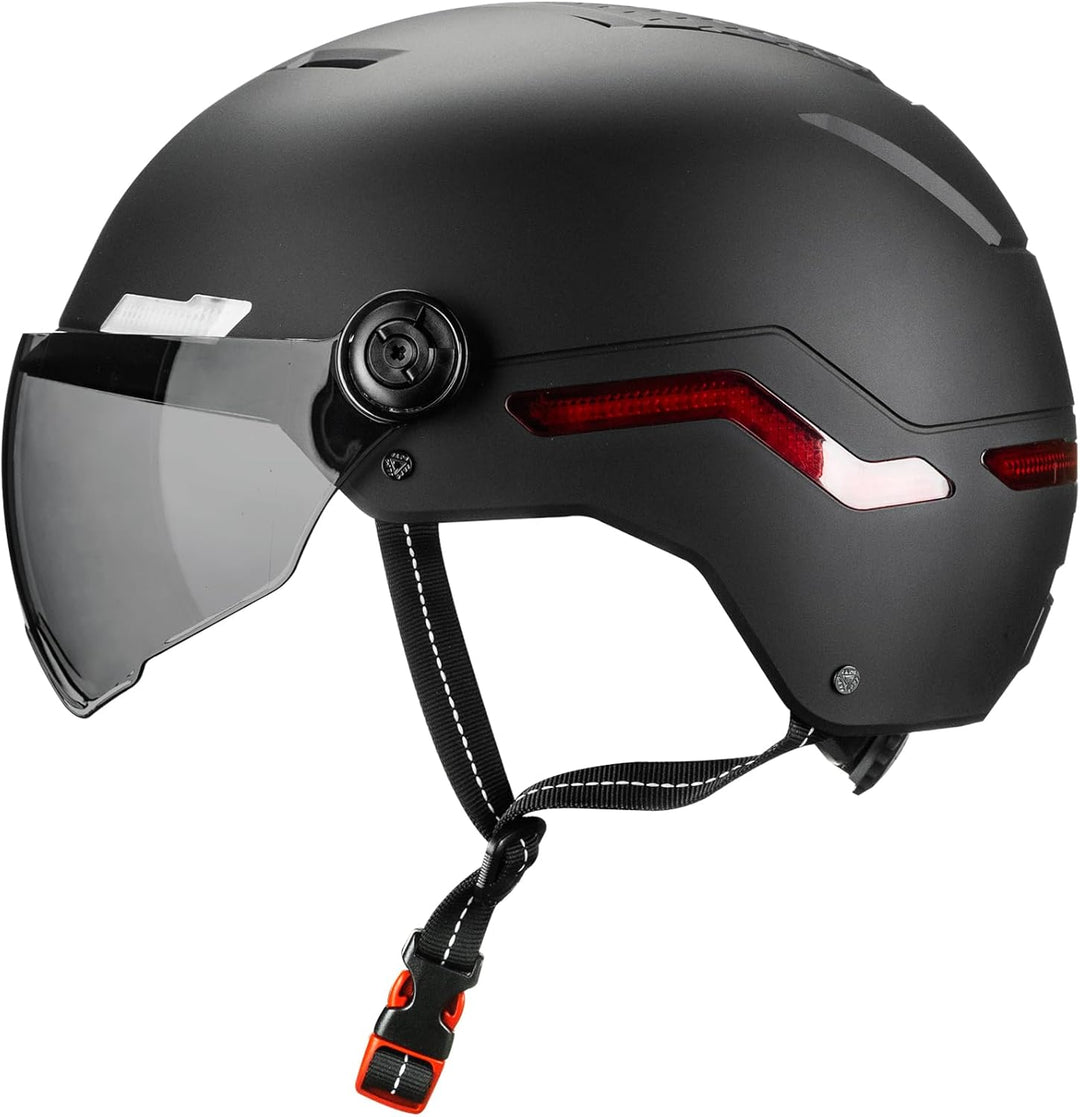 ILM Fahrradhelm Herren Damen mit Visier und LED Licht Beleuchtung Automatischem G-Sensor für Blinker