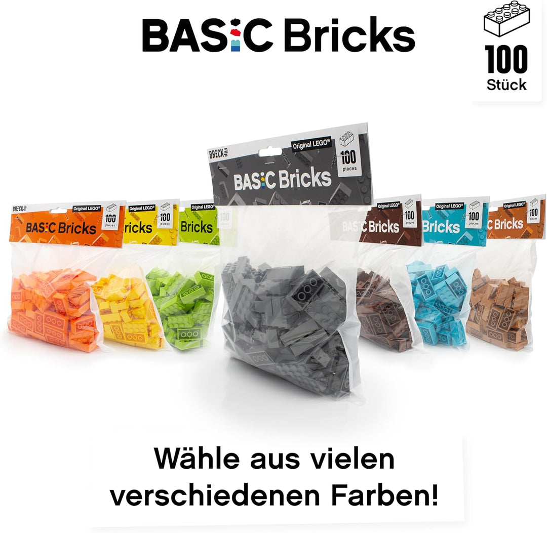 LEGO Steine Grau 2x4 Classic, 100 Stück - Einzelne Graue Bausteine in der Grosspackung, für LEGO Gra