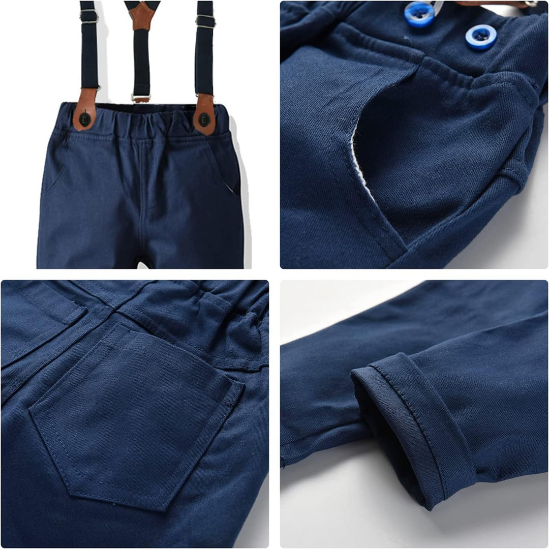 Volunboy Baby Jungen Anzug Set Bekleidung Hemd mit Fliege + Hosenträger Hosen Strampler Anzug 18-24