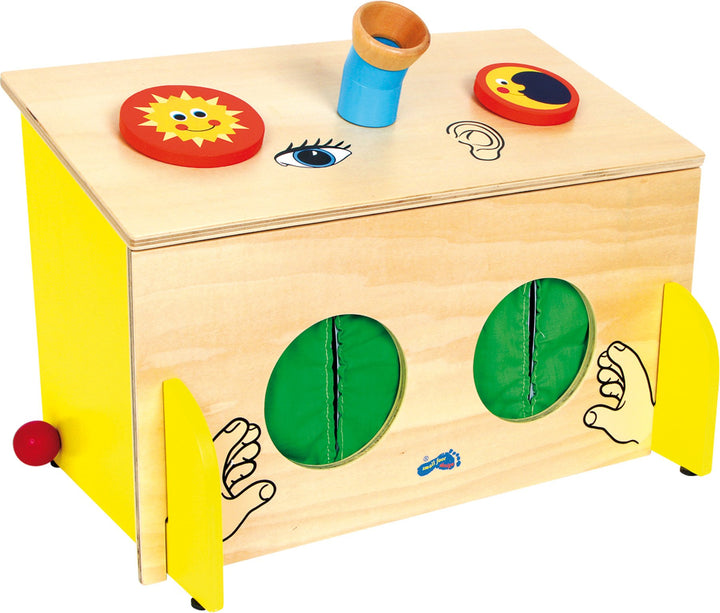 small foot Fühl-Box aus Holz, Sinnesspiel, schult spielerisch den Tast- Hör- und Sehsinn, ab 3 Jahre