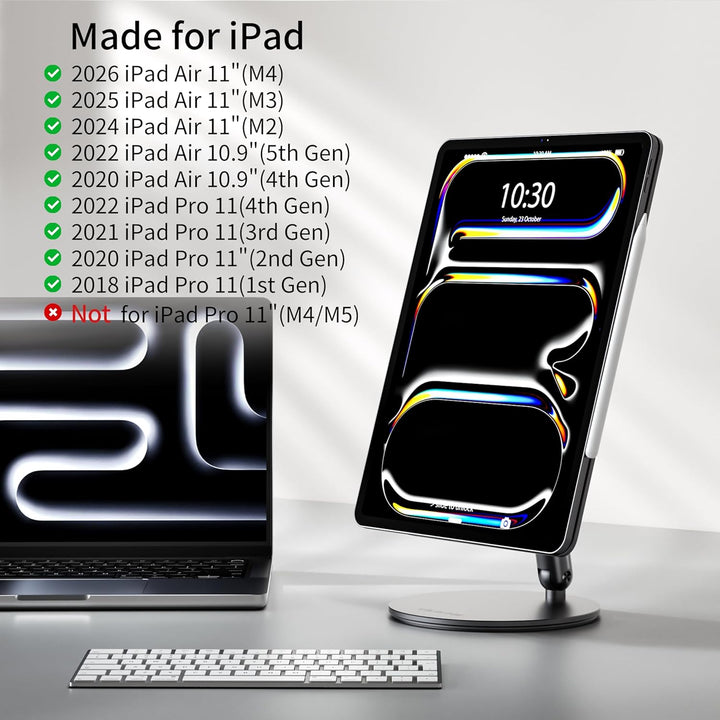 LULULOOK Drehbar Magnetisch iPad Ständer, Faltbar iPad Pro Ständer mit 360° Schwenk Basis, Aluminium