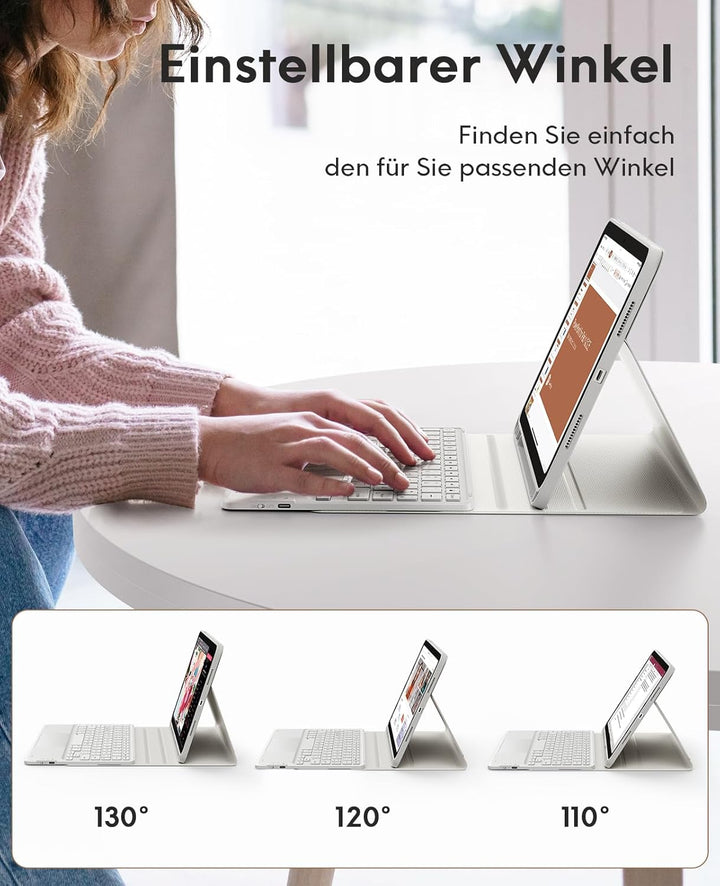 CHESONA Hülle mit Tastatur für iPad 10 Generation/11 Generation A16 2025, 7 Farben Beleuchtung, Mult