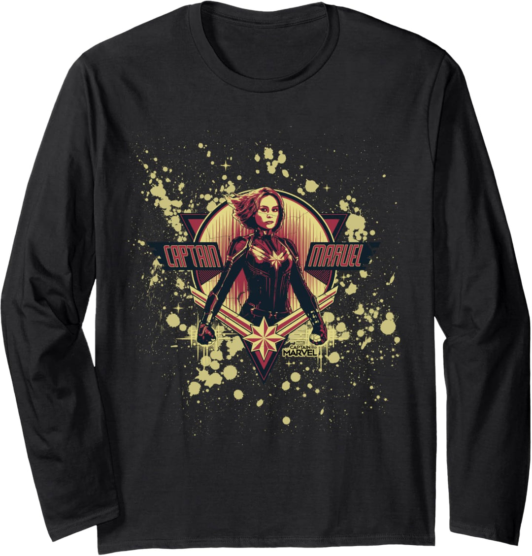 Captain Marvel Splatter Portrait Langarmshirt