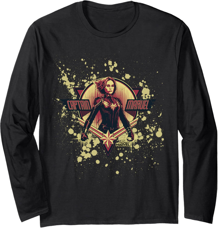 Captain Marvel Splatter Portrait Langarmshirt