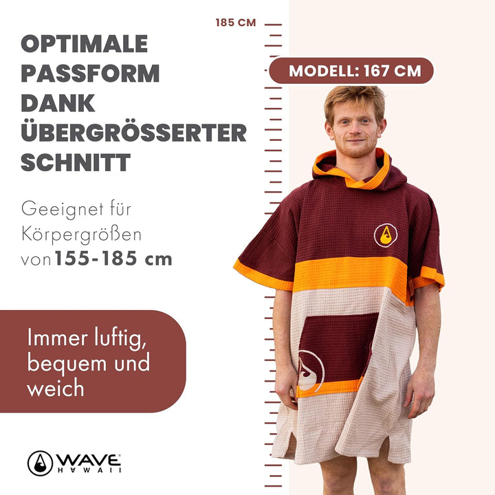 WAVE HAWAII Poncho Porlamar Badeponcho 100% Baumwolle für Körpergrössen von 155 - 185 cm Umkleidehil