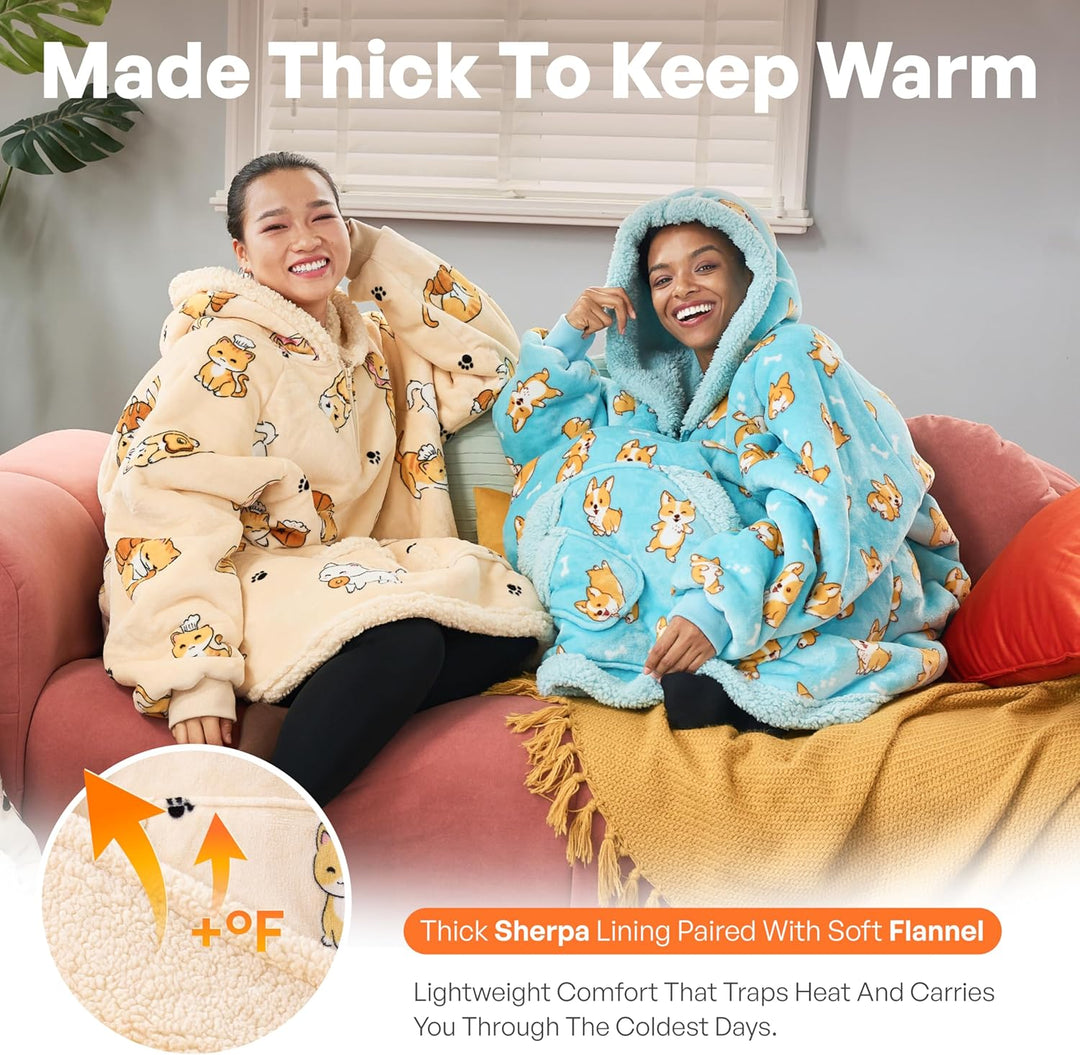 Giggling Getup tragbare Decken Hoodie – Übergrosse Flanell Sherpa Fleece Sweatshirt Decke für Erwach