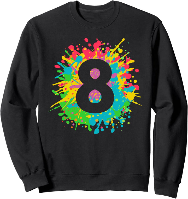 8 Geburtstag für Kinder, Mädchen, Jungen, 8 in Farbspritzern Sweatshirt