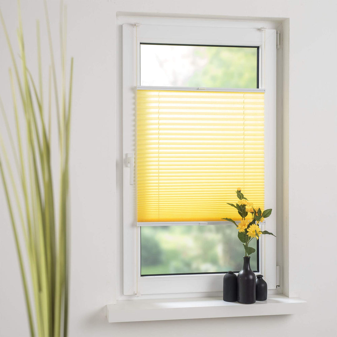 Liedeco® Plissee verspannt mit Klemmträger / 75 x 150 cm Lemon Yellow (gelb) (Breite x Höhe) / licht