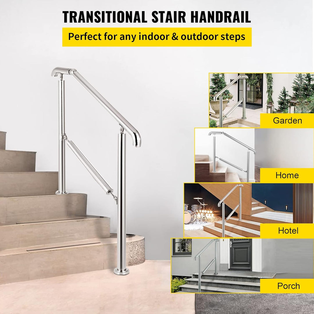 Happybuy Treppengeländer 5 Stufen, Hauseingang Handlauf Edelstahl mit Pfosten, Verstellbare Eingangs