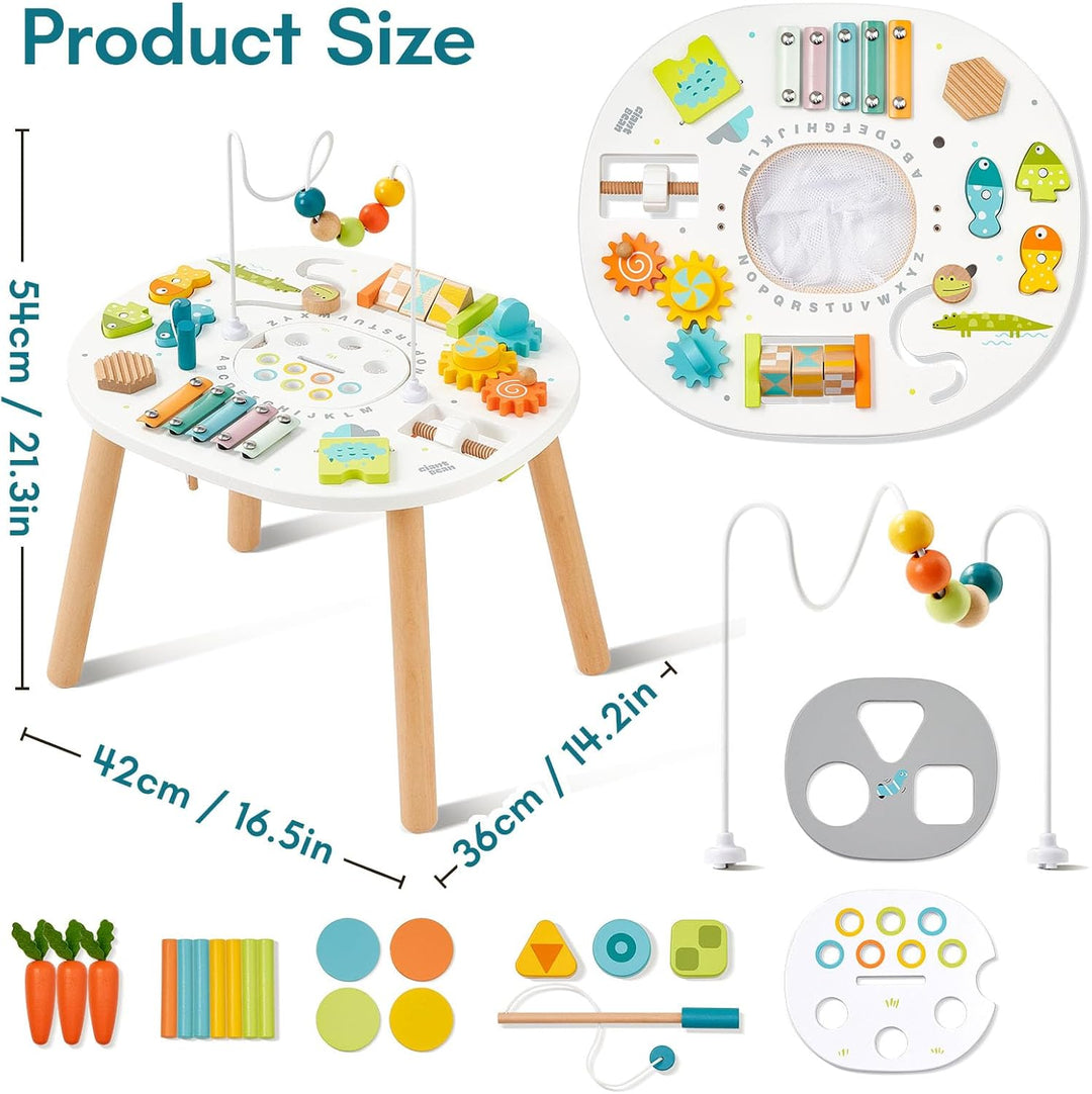 Giant bean Holz Aktivitätstisch für Kinder 1+, 11-in-1 Activity Tisch mit Lern und Motorik Spielzeug
