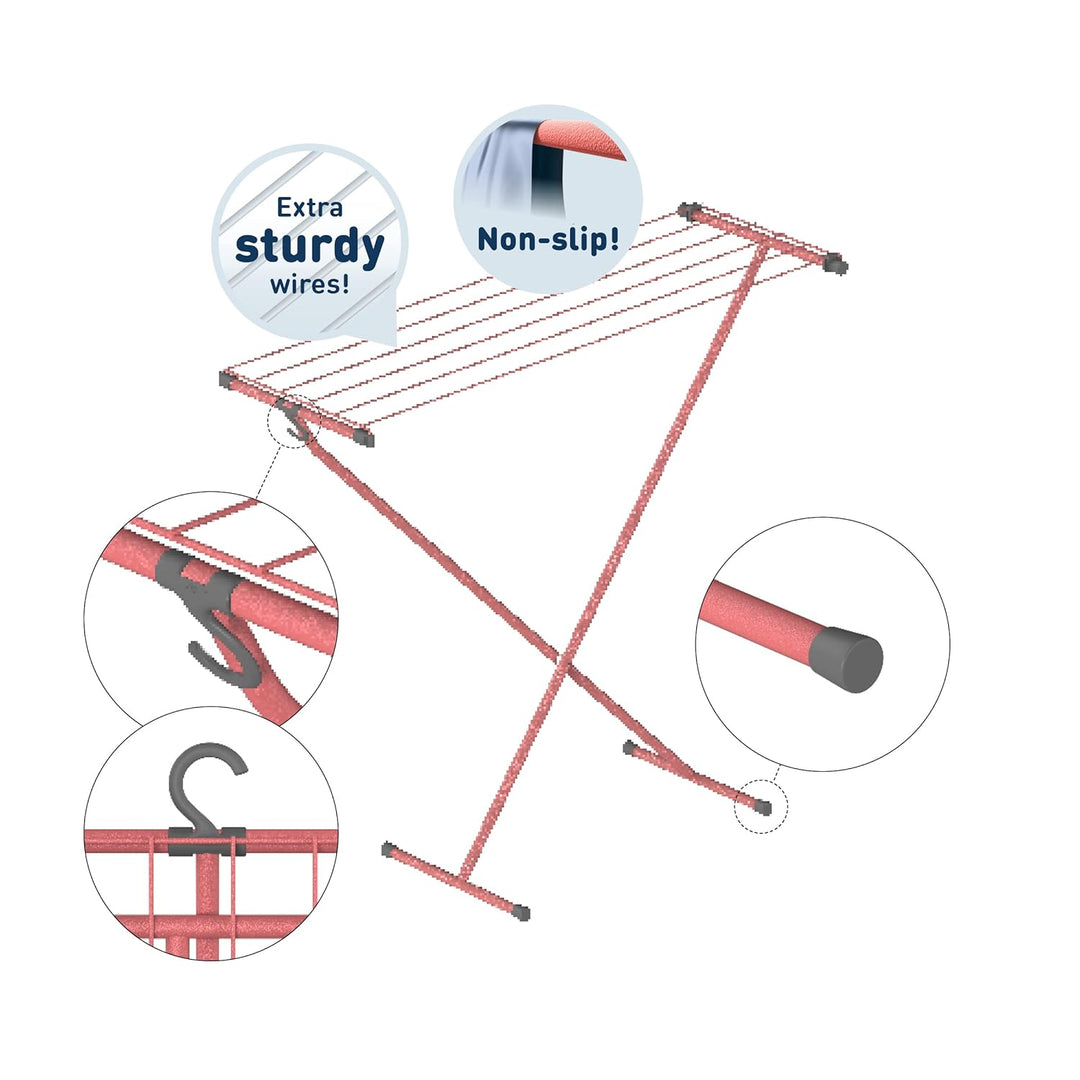 Rörets Wäschetrockner Compact Rosé – Aufbewahrungshaken - praktisch und stabil – braucht wenig Platz
