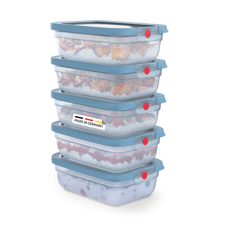 EMSA oneClick Frischhaltedosen, Meal Prep Set 5 x 1,2L, Lebensmittel 2 x länger frisch, 100% dicht,