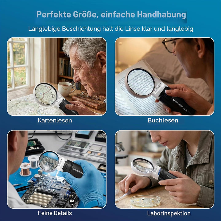 Eschenbach Optik Lupe Handlupe mit LED-Beleuchtung mobiluxLED Vergrösserung: 4x Linsengrösse: (Ø) 60