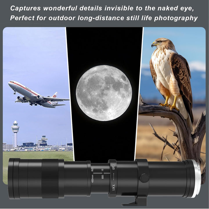 Lightdow Super-Teleobjektiv 420-800mm F8.3 für Canon RF Mount - Manuelles Zoomobjektiv (62mm Filterg