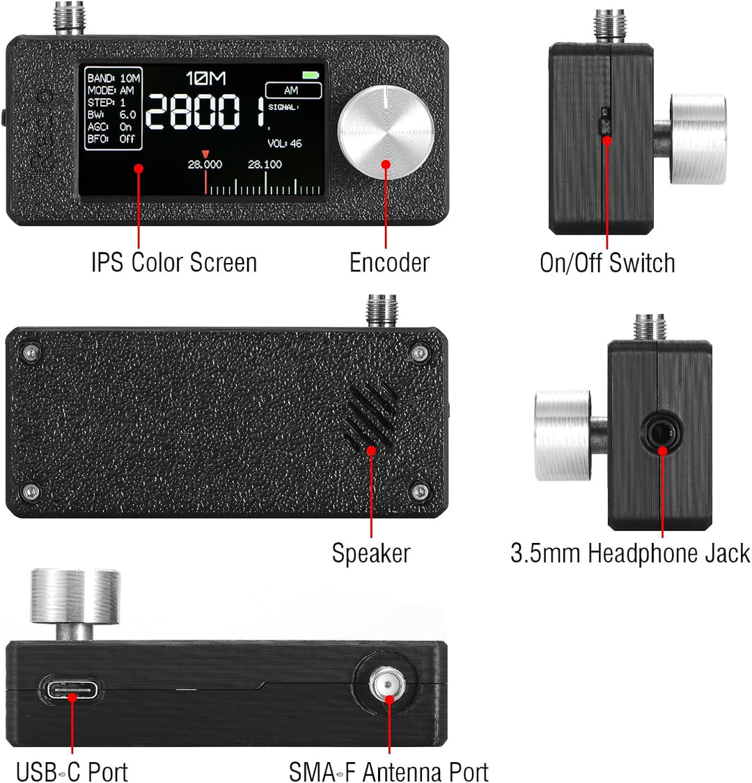 Raddy Mini-Radio Allband DSP Radio mit Si4732 Chip, FM/SW/MW/VHF/CB Empfänger mit LSB/USB Modi, Kopf
