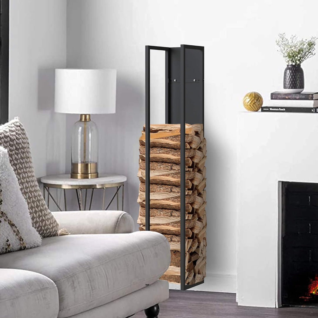 DanDiBo Kaminholzregal Innen Metall Schwarz Kaminholzständer mit Rückwand an der Wand Hängend Holzko