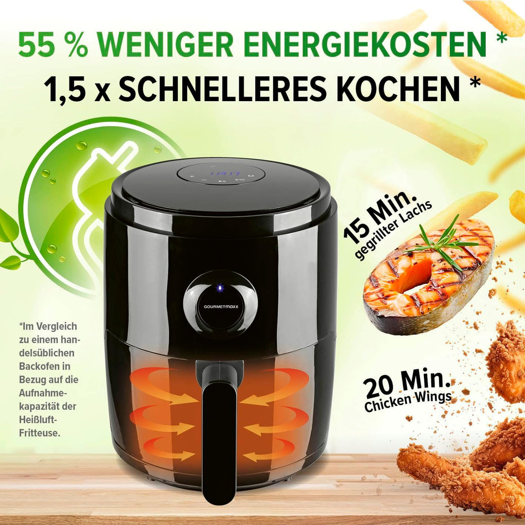 GOURMETmaxx Heissluftfritteuse | 3L Airfryer mit Timer & Touchscreen | Fritteuse mit 8 Funktionen &