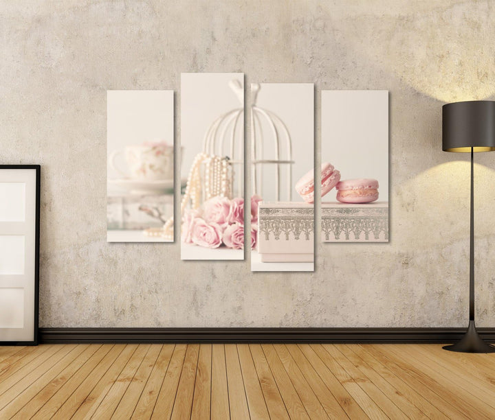 islandburner Bild Bilder auf Leinwand Vintage Rosen und Perlen mit Makronen über Box Wandbild, Poste