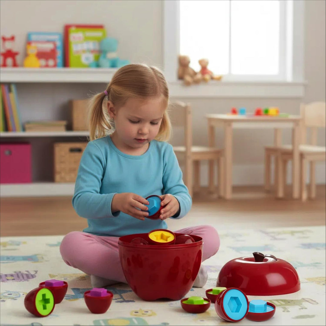 Montessori Spielzeug ab 1 Jahr – Apfel Sortier- & Lernspiel zur Farbe & Form Erkennung, fördert Fein