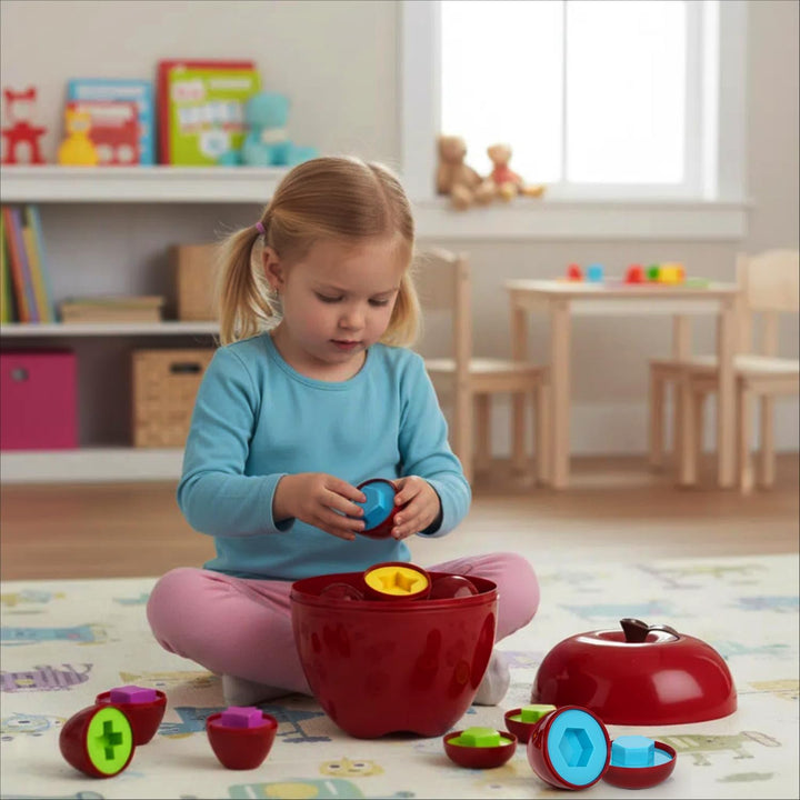 Montessori Spielzeug ab 1 Jahr – Apfel Sortier- & Lernspiel zur Farbe & Form Erkennung, fördert Fein