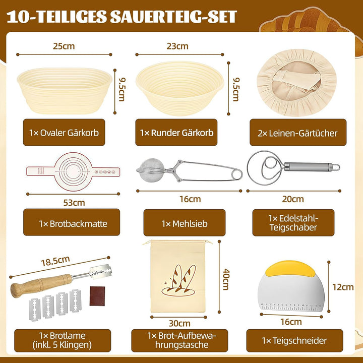 Gärkörbchen Set, Brot Backen Zubehör, 23cm Rund &amp; 25cm Oval Gärkorb