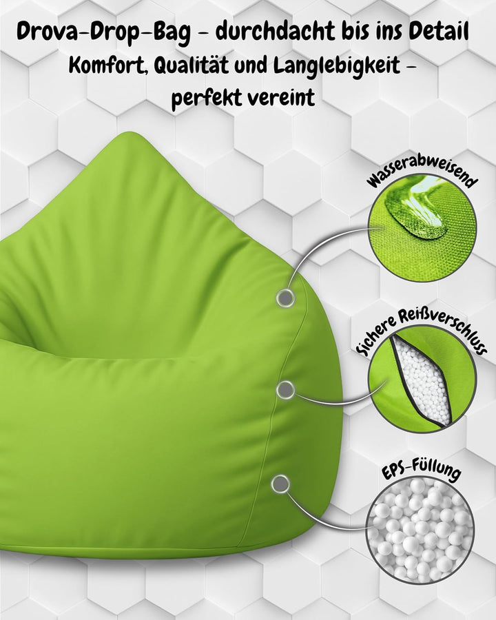 PATCH HOME Patchhome Sitzsack Tropfenform mit Reissverschluss Nachfüllbar - für In &amp; Outdoor - mit S