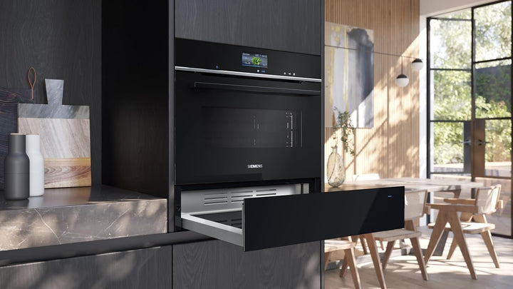 Siemens BI710C1B1 iQ700, Smarte Wärmeschublade, 60 x 14 cm, Schwarz, Niedrigtemperaturgaren, Teller