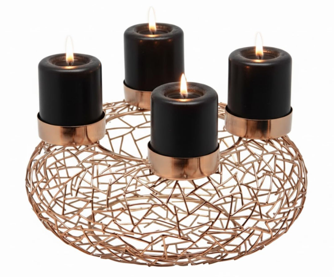 EDZARD Adventskranz Milano, Edelstahl, Gold-Optik, Durchmesser 34 cm, für Stumpenkerzen ø 8 cm