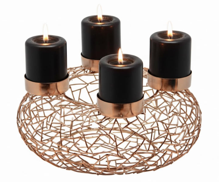 EDZARD Adventskranz Milano, Edelstahl, Gold-Optik, Durchmesser 34 cm, für Stumpenkerzen ø 8 cm