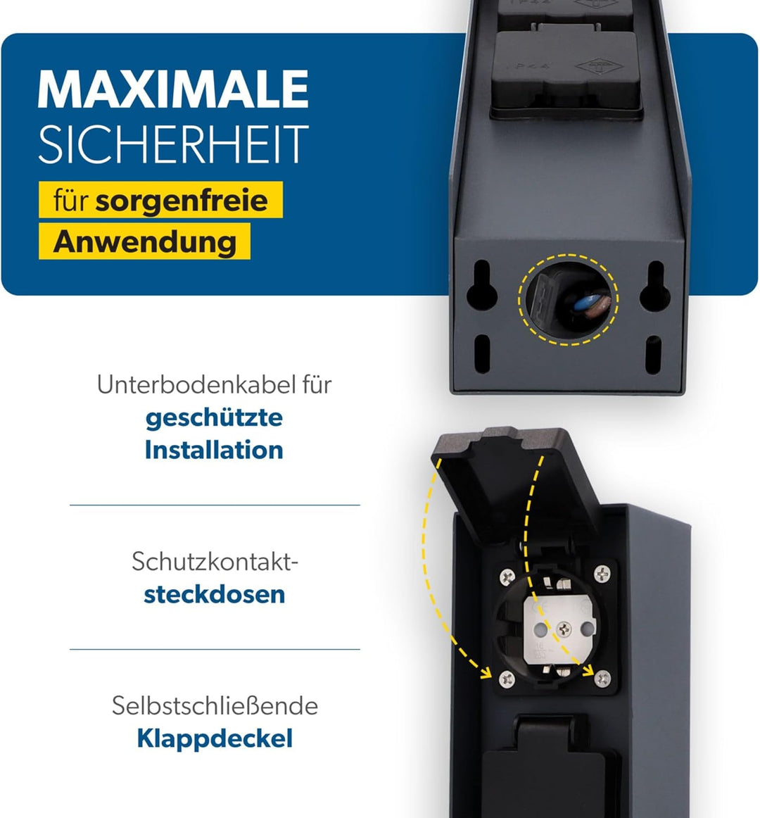 Unitec Steckdosenverteiler für den Garten, Steckdosensäule, Aussensteckdose, Edelstahl IP 44, 2 Stec