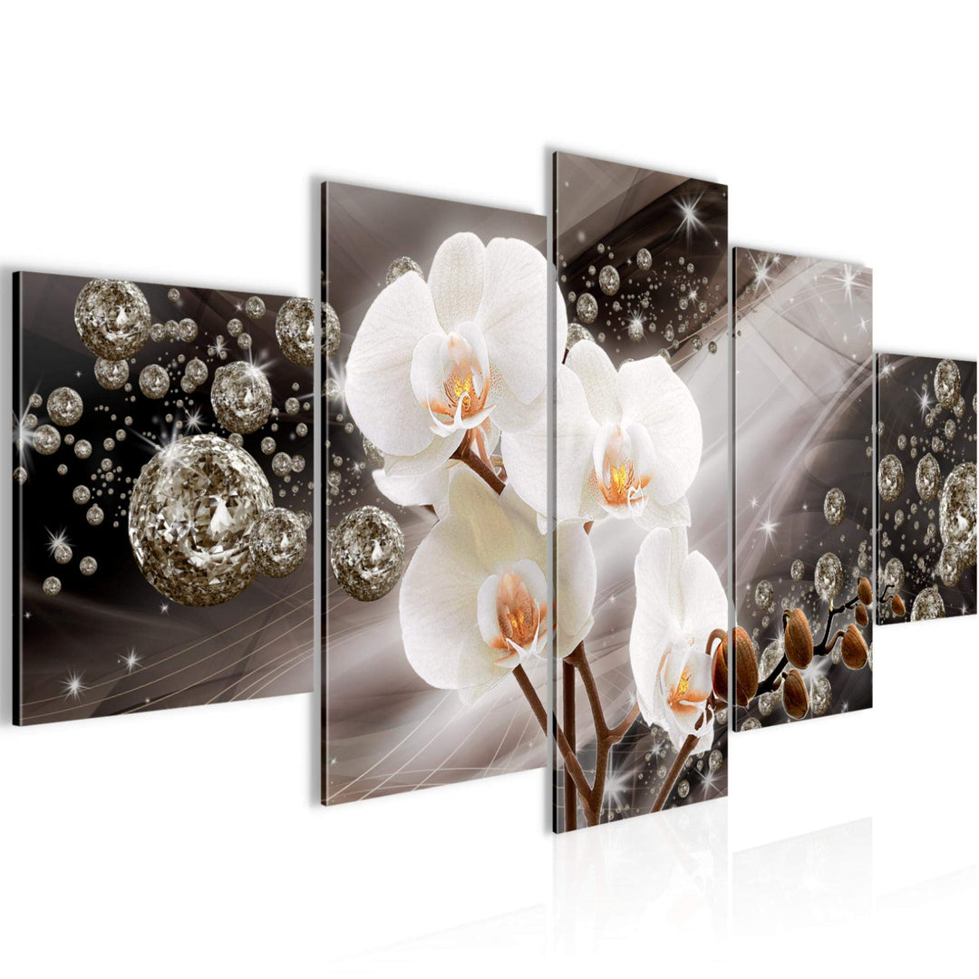 Runa Art Wandbilder Blumen Orchidee 5 Teilig Bild auf Vlies Leinwand Deko Wohnzimmer Abstrakt Diaman
