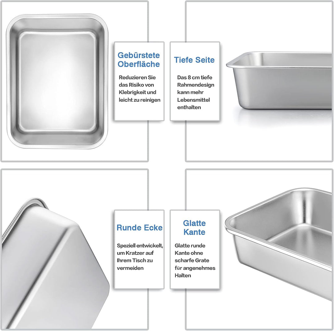 Homikit Auflaufform 2er Set, Edelstahl Rechteckig Kuchenform Backform Tiramisu form, Ofenform ideal